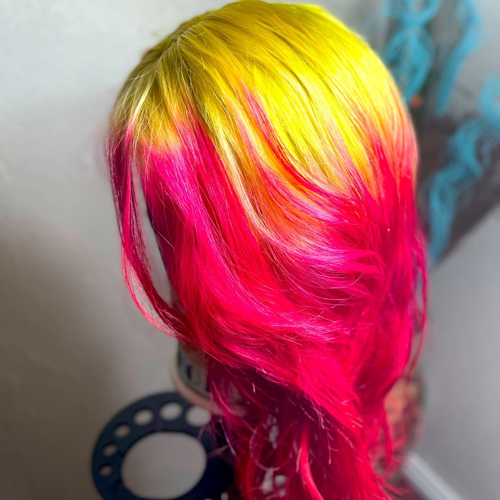 !!!⭐️⭐️⭐️SOLD⭐️⭐️⭐️!!!NEON FIRE!!! 4x4 LACE, CUSTOM COLORED 100% HUMAN HAIR WIG